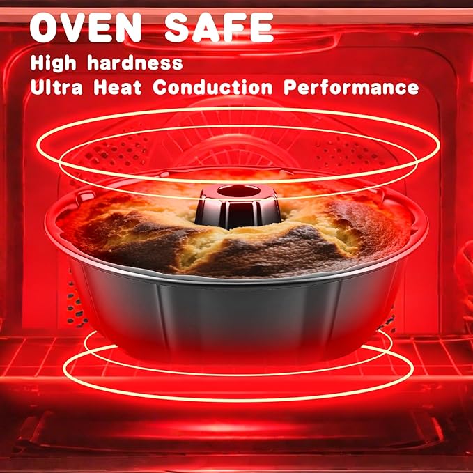 Bundt Cake Pan, 10-Inch Nonstick Round Fluted Tube Cake Baking Pan, Buntz Pound Cake Mold,Tube Bakeware,Baking Mold for Jello/Gelatin/Chocoflan/Flan, Non Toxic, Easy Clean - Black