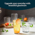 Libbey Hoops Tumbler and Rock Glass Set, Two Sized Nostalgic Retro Glass Cups Set, Dishwasher Safe Glasses Drinking Set of 16 for Any Occasion