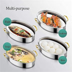 Stainless Steel Fish Steamer, Poacher Steamer Pot Pan Elliptical Shape, Stockpot for Steaming Fish, Boiling Soup, Special for Induction Cooker