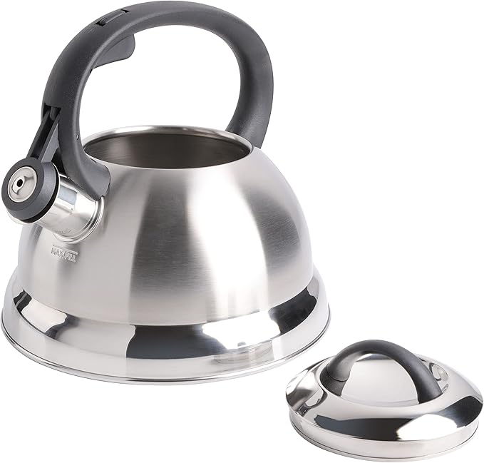 Mr. Coffee Flintshire 1.75-Quart Stainless Steel Whistling Tea Kettle – Brushed Satin Finish Stove-Top Kettle for Boiling Water