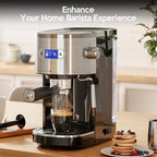 20 Bar Espresso Machine Semi-Automatic, Professional Coffee Maker with Milk Frother Steam Wand & 45OZ Removable Water Tank, Home Barista System for Cappuccino, Latte, Americano-Stainless Steel