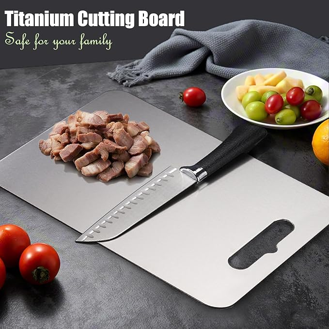 Titanium Cutting Board - Upgraded Thickened (0.08 in) Non-Deforming 100% Pure Titanium Cutting Boards with Non-Slip Pad, Food-Grade Double-Sided Chopping Board for Kitchen and Camping (Medium)