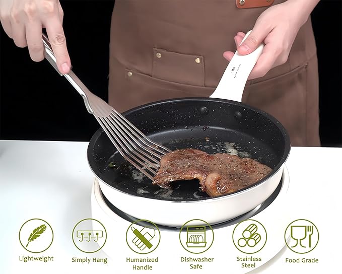 Stainless Steel Kitchen Utensils Set - 12pcs Cooking Utensils Set with Holder, Heat Resistant Kitchen Tool Set for Cooking with Turners, Potato Masher, Spatula, Spoons, Tongs, Whisk