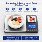 Dual Platform Food Kitchen Scale with 0.1g/0.001oz High Precision, 15kg/33lb Bakery Scale, Dual Accuracy Kitchen Scale for Sourdough Bread, Baking and Cooking with 7 Unit Tare and Totalizer