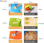 Silicone Thick Cutting Boards Mats Set of 3pcs Foldable & Flexible Design Juice Grooves Easy Grip Handle Dishwasher Safe for Kitchen,BPA free Chif-Orange