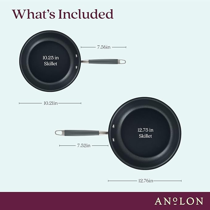 Anolon Advanced Home Hard-Anodized Nonstick Skillets (2 Piece Set- 10.25-Inch & 12.75-Inch, Moonstone)