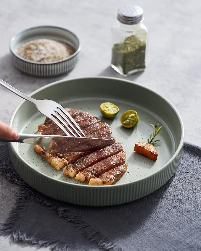 famiware Star 8.25" Pasta Bowls, Large Dinner Bowls Set of 6, Salad Bowl Plates, Shallow Bowls for Eating, Light Green