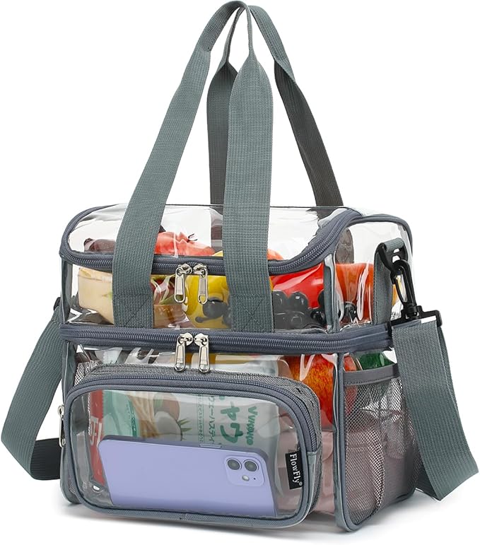 FlowFly Double Layer Cooler Insulated Lunch Bag Adult Lunch Box Large Tote Bag for Men, Women, With Adjustable Strap,Front Pocket and Dual Large Mesh Side Pockets