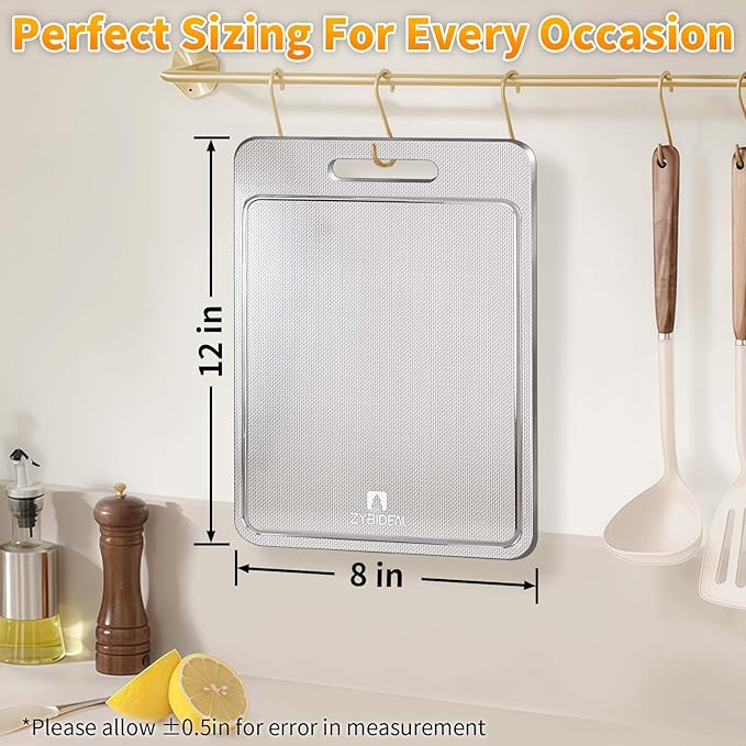 100% Pure Titanium Cutting Board with Groove, Scratch Resistant Chopping Board with Non-slip Pad for Kitchen, Titanium Cutting Boards for Vegetables and Meat, Dishwasher safe 8 * 12 IN