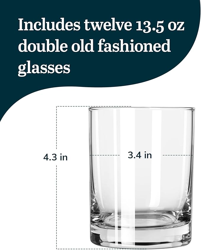 Libbey 918CD Heavy Base Finedge Rim Double Old Fashioned Glasses, 13.5-ounce, Set of 12