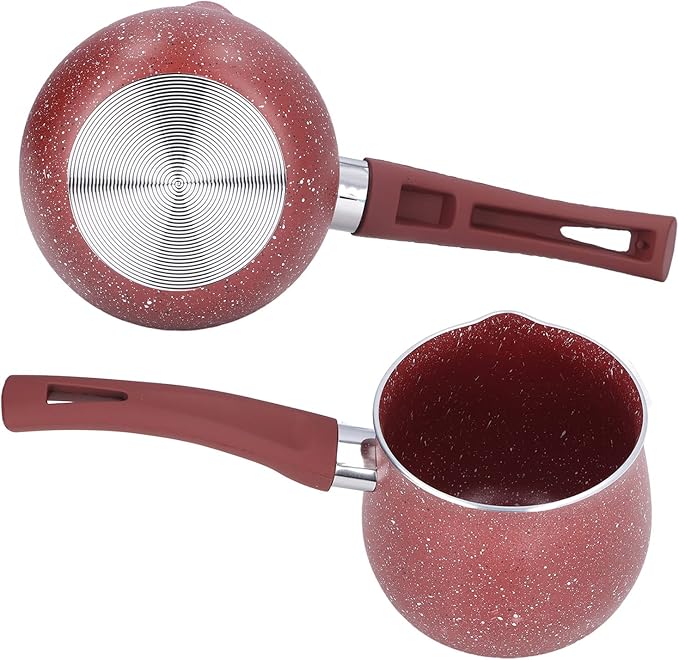 Milk Pan, 10cm Dia Nonstick Saucepan with Pour Spouts Aluminum Alloy Sauce Pan Enameled Inside Coating Small Soup Pot with Single Handle for Coffee Butter Chocolate (Red)