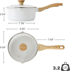 SENSARTE White Ceramic Nonstick Saucepan with Double Spout 3.0 Quarts, Cooking Pot with Stay Cool Handle, Induction Compatible Saucepot, White Granite Coating, Free of Intentionally Added PFOA/PFAS