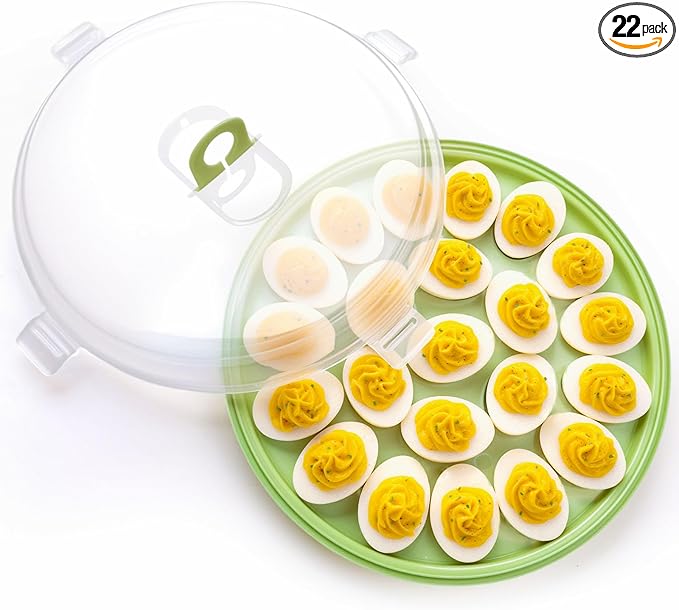 HANSGO Deviled Egg Containers with Lid, Deviled Egg Platter Carrier Holder Trays with 22 Slots for Holiday Party and Home Kitchen, Green
