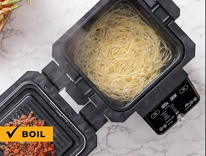 Foodgenie Gourmax Pro One Cooking Device - All-in-One Oven, Smokeless Grill, Air Fryer, Griddle, Cooker & More – 16 Preset Functions, Smart Temperature Control, Dual Surface, Dishwasher Safe, 1500W