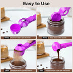 2-in-1 Coffee Scoop with Funnel, 2 Teaspoon Measuring Spoon for Reusable K Cups, Ground Coffee, Protein Powder & Tea, Mess-Free Plastic Design (Rose Red)