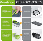 Ourokhome Veggie Chopper and Dicer with Container, Manual Hand Food Mandolin Slicer with 4 in 1 Handheld Vegetable Spiralizer for Zucchini, Potato, Onion, Essential Kitchen Gadgets (12 in 1, Gray)