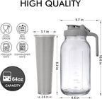Cold Brew Mason Jar iced Coffee Maker, Durable Glass, - 64 oz (2 Quart / 1.9 Liter), With Handle& Stainless Steel Filter for Iced Brew Coffee, Lemonade, Ice Tea, Homemade Fruit Drinks Container