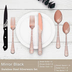 EUIRIO 48-Piece Rose Gold Silverware Set with Steak Knives, Flatware Set for 8, Stainless Steel Cutlery Set, Knives and Forks and Spoons Sets, Unique Pattern Design, Mirror Polish, Dishwasher Safe