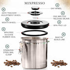 Mixpresso 16 Oz Coffee Canister with Scoop, Stainless Steel Airtight Coffee Container, Air tight Jar Tea Storage with Date Tracker, Vacuum Sealed Espresso Airtight Canister, Sugar Container for Home