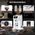 Huanyu Professional Coffee Grinder with 74mm Flat Burr 53ounce Bean Hopper 15 Infinite Grinding Settings Electric Coffee Grinder with Touching Screen White
