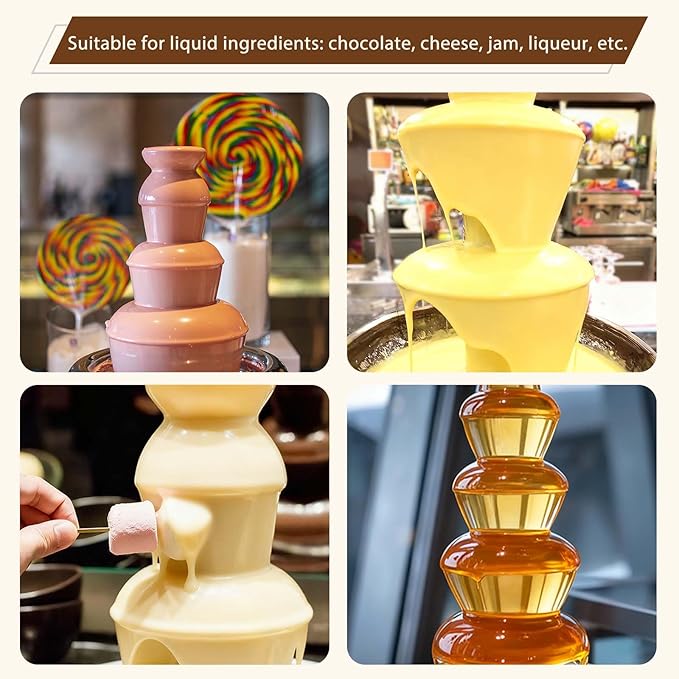 4 Tiers Chocolate Fountain, Stainless Steel Chocolate Waterfall Machine, Hot Cheese Fondue Tower with Automatic temperature control