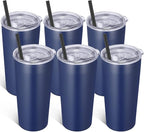 VEGOND 20oz Tumbler Bulk with Lid and Straw 6 Pack, Stainless Steel Vacuum Insulated Tumbler, Double Wall Coffee Cup Travel Mug, Navy Blue