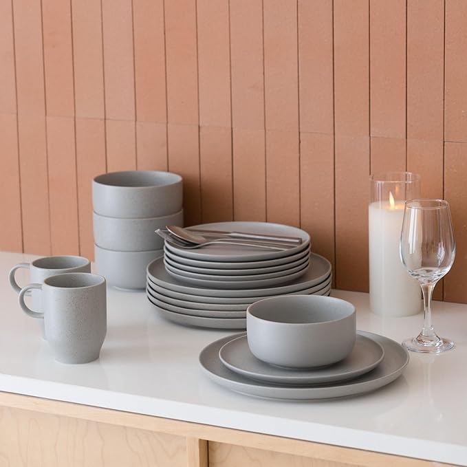 WENSHUO Dinner Plates Set of 6, Chip and Scratch Resistant (Sandstone Gray, 8.5 Inch)