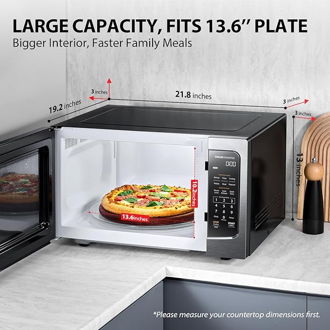 TOSHIBA ML-EM45PIT(BS) Countertop Microwave Oven with Inverter Technology, Kitchen Essentials, Smart Sensor, Auto Defrost, 1.6 Cu.ft, 13.6" Removable Turntable, 33lb.&1250W, Black Stainless Steel