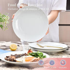 Miicol Ceramic Dinner Plates Set of 4, Large Salad Plate 10.5 inch, White Flat Dish, Porcelain Serving Dishes for Pasta, Steak, Dessert, Microwave and Dishwasher Safe, Scratch Resistant