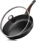SENSARTE Nonstick Frying Pan Skillet with Lid, 8inch Non Stick Pan Omelette Pans, Healthy Kitchen Cooking Chef's Pan with Cover, Free of Intentionally Added PFOA/PFOS, Induction Compatible, Black