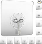 Wall Hooks 33lb(MAX) Heavy Duty Self Adhesive Hooks 10 Pack,Waterproof and Oilproof,Transparent Seamless Hooks Strong,Suitable for Bathroom Kitchen