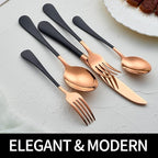 20-Pieces Rose Gold and Black Silverware Sets for 4,Black Handle Stainless Steel Cutlery Set, Include Forks Spoons and Knives Set, Dishwasher Safe Utensil Sets for Home Restaurant