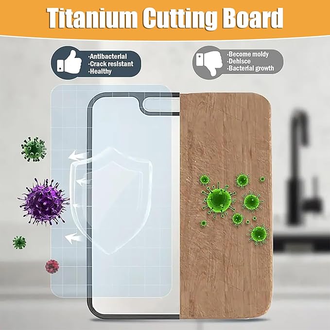 QUENTRO Titanium Cutting Board – Double Sided Chopping Board – Easy to Clean, Dishwasher Safe – Ideal for Kitchen, BBQ, Camping & Outdoor Use – 15.15”×10.43”