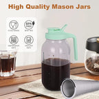 Cold Brew Coffee Maker，64 oz Wide Mouth Mason Jar Pitcher with Stainless Steel Filter, Pour Spout Handle Lid, Heavy Duty Glass Airtight & Leak-Proof Pitcher for iced coffee & Tea Lemonade-Green