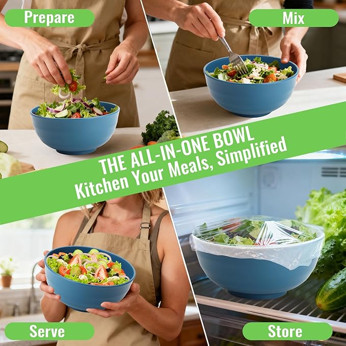 Wheat Straw Bowls 60 OZ, Unbreakable Large Salad Bowl Set of 6, Microwave and Dishwasher Safe Big Bowls for Kitchen, Camping, Picnic, RV, Serving Bowl Set for Ramen, Cereal, Soup - Multi