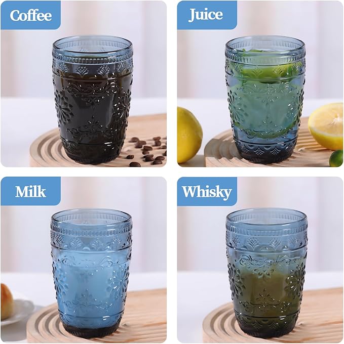 6Pcs 14OZ Drinking Highball Beverage Glass Cup, Blue Drinking Glasses, Colored Glassware Set for Party Wedding, Home, Office, Water, Juice, Cocktail, Highball Glasses
