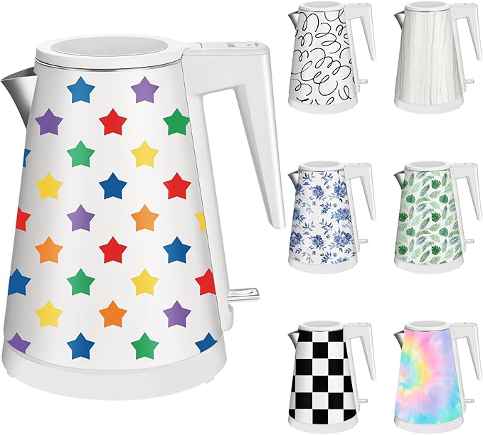 1.2L Double Wall Stainless Steel Interior Water Boiler, Cordless, 1000W Fast Boil with LED Light Coffee Pot & Tea Electric Kettle, Auto Shut-Off and Boil-Dry Protection (Colorful Star)
