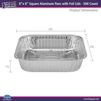 Nicole Home Collection 8x8 Aluminum Pans (500 Pack) 8 Inch Foil Pans - Cake Pans - Aluminum Square Pans - Disposable Food container - great For Cake Baking, Cooking, Heating, Freezing, Prepping Food