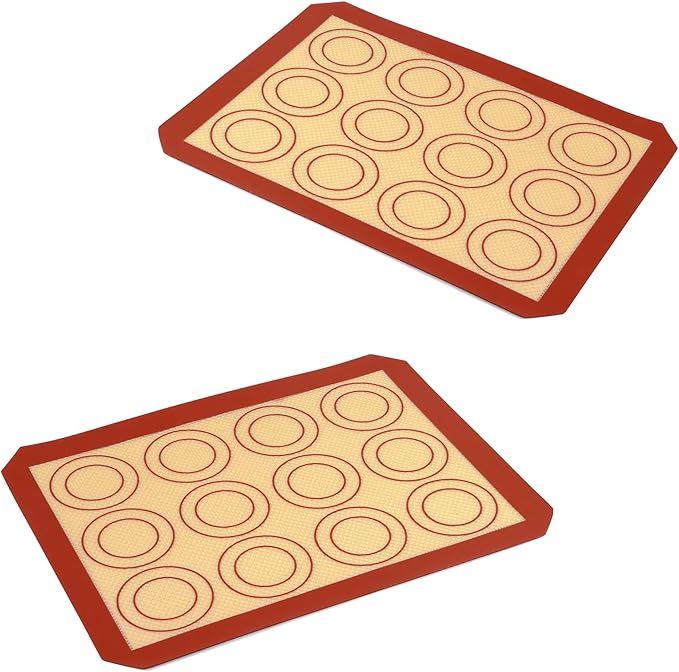 P&P CHEF 9.7 Inch Silicone Baking Mats, 2 Pcs Reusable Silicone Oven Mat, Non Stick Baking Supplies for Macaroon Pastry Bread Dough Cookie, Fits Well with Sheet Pan, Healthy & Easy Clean