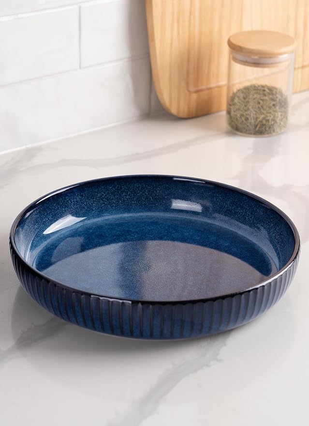 famiware Starlight Large pasta bowls set of 4, Serving Bowls for Pasta, Salad, Dinner, Oatmeal. Microwave Safe-36 oz, 8.46 inch, Blue