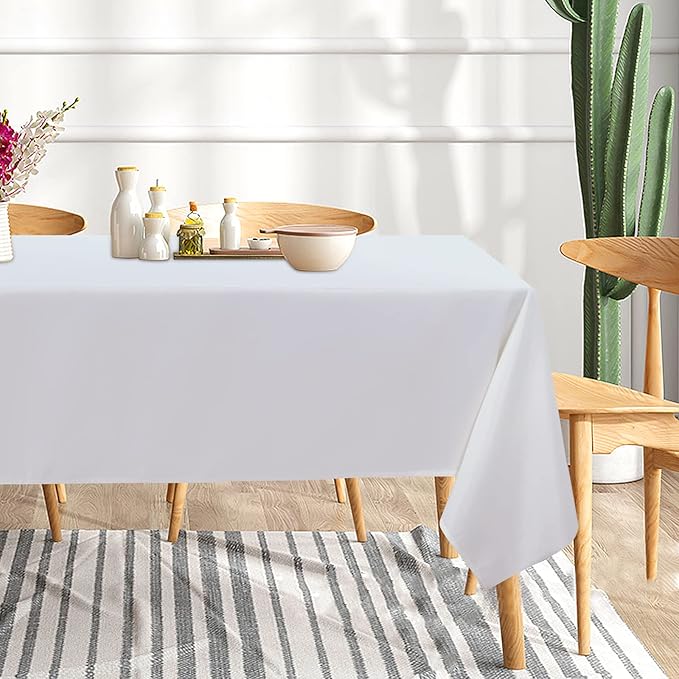 sancua 8 Pack White Tablecloth 60 x 120 Inch, Rectangle Table Cloth for 8 Feet Tables - Stain and Wrinkle Resistant Washable Polyester Table Cover for Dining Tables, Buffet Parties and Camping