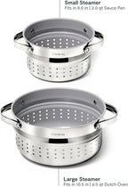 Caraway Steamer Duo - Stainless Steel Steamer with Handles - Non Stick, Non Toxic Coating - Steam Veggies, Seafood, and More - Compatible With Our Dutch Oven or Sauce Pan