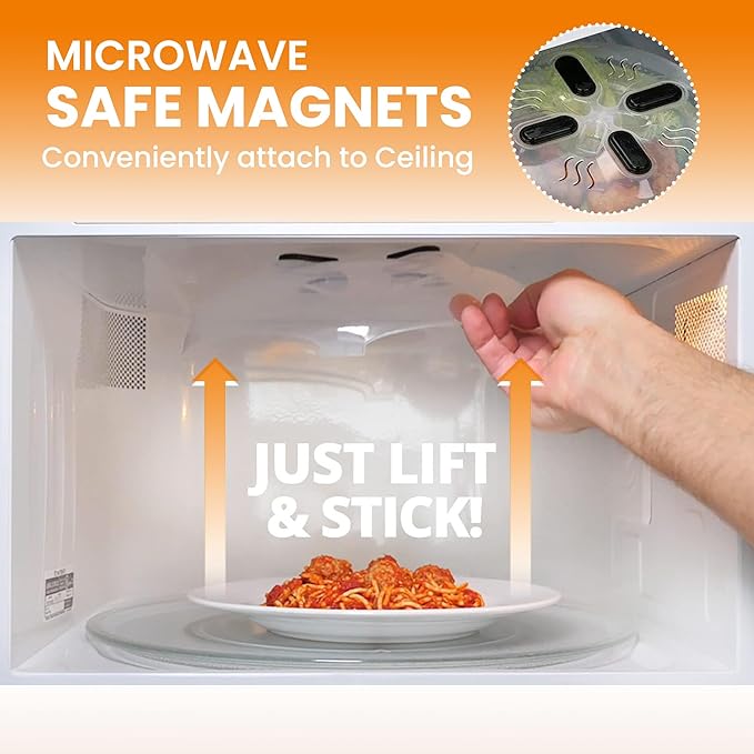 Magnetic Splatter Cover, 12-Inch Clear BPA-Free Food Lid, Vented Plate Guard with Steam Vents, Anti-Splash Microwave Lid, Dishwasher Safe, Space-Saving Magnetic Storage - Onyx Black