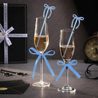 30 Pcs 6 Inch Bow Drink Stirrers, Bow Stir Sticks Coffee Stirrers Reusable Plastic Swizzle Sticks for Wedding Birthday Bridal Cocktail Decorations Supplies(Blue)