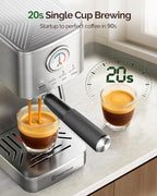 Maestri House Espresso Machine, 20 Bar ULKA Pump, Compact Espresso Maker Built-in Flow Meter Steam Milk Frother, Stainless Steel Coffee Machine for Cappuccino, Latte (Silver)
