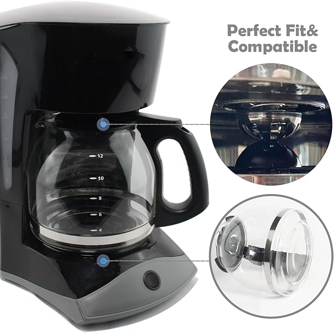 12-Cup Replacement Coffee Carafe Compatible with Mr. Coffee Coffee maker Pot, Replace Part# PLD12 PLD12-RB Series, Black Handle