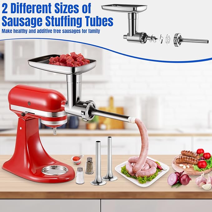 Stainless Steel Meat Grinder Attachments for Mixers, Meat Grinder, Sausage Stuffer, Perfect Grinder Attachment, Dishwasher Safe