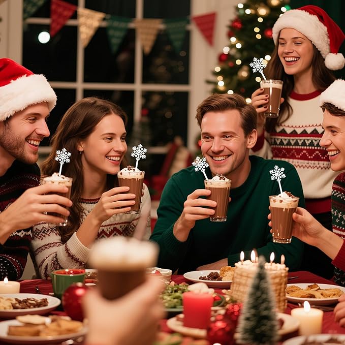 36 Pcs Christmas Drink Stirrers,Snowflake Cocktail Stirrers Plastic Swizzle Sticks Reusable Coffee Stirrer Stir Sticks for Winter Holiday Party Coffee Tea Hot Cocoa Bar Supplies Decoration