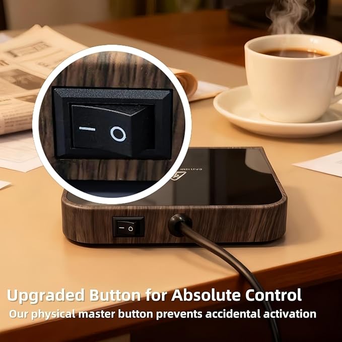 Coffee Mug Warmer, 20W Fast Heating & Constant Temperature Control, 6-Temp Settings, 1-12H Timer, Candle Warmer, Compatible with Various Cups for Coffee, Tea, Milk (Wood)