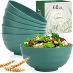 Wheat Straw Bowls Set 60 OZ Unbreakable Large Cereal Bowls Set of 6 Microwave and Dishwasher Safe Bowls Big Bowls for Dorm and Apartment BPA Free Soup Bowl for Serving Oatmeal and Salad (Green)